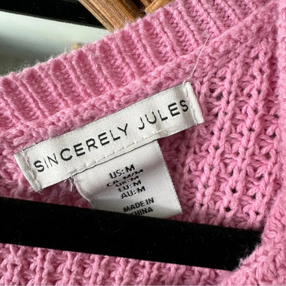 Sincerely Jules drawstring pink knit sweater V neck size M fits small - Picture 3 of 6